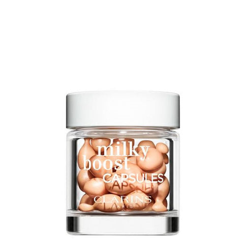 Jag Couture London Milky Boost Fond De Teint 2 30 capsules, close-up of the skincare supplement bottle with label and capsules inside.