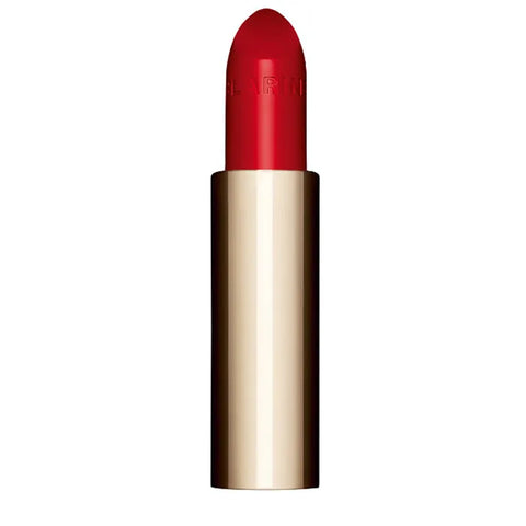 Jag Couture London New York Clarins Joli Rouge Satin 743 Cherry Red lipstick refill in 3.5g, shown in sleek packaging image.