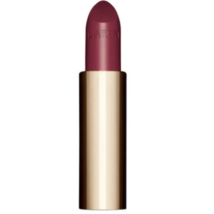 Clarins Joli Rouge Satin 744 Soft Plum refill lipstick by Jag Couture London, showing the 3.5g lipstick in a satin finish.