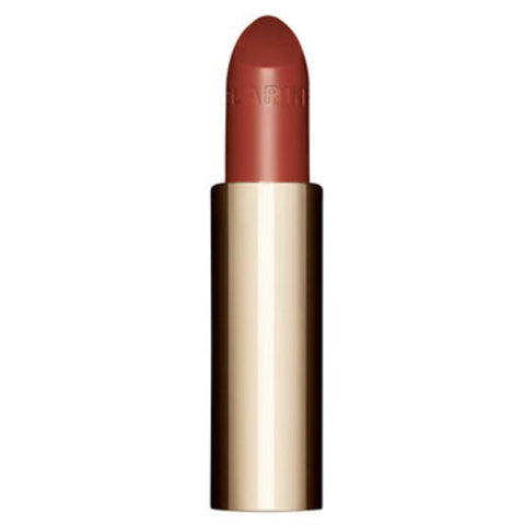 Clarins Joli Rouge Satin lipstick in Spicy Cinnamon 3.5g refill, featuring a sleek packaging and rich, warm color.