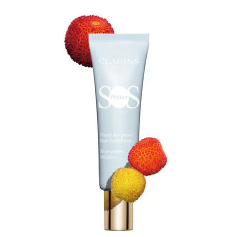 Clarins SOS Primer Matifying 30ml bottle with sleek packaging, designed to reduce shine and create a smooth, matte finish.