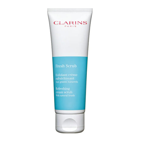 Jag Couture London New York Clarins Fresh Scrub Refreshing Cream Scrub 50ml in a sleek jar, showcasing its creamy texture.