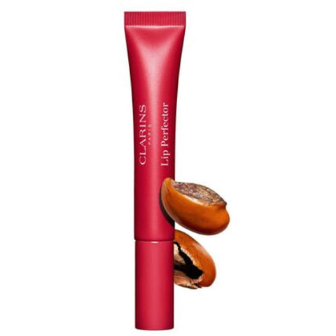 Jag Couture London New York Clarins Lip Perfector Fuchsia Glow 12ml, showing the vibrant pink lip gloss in a sleek tube.