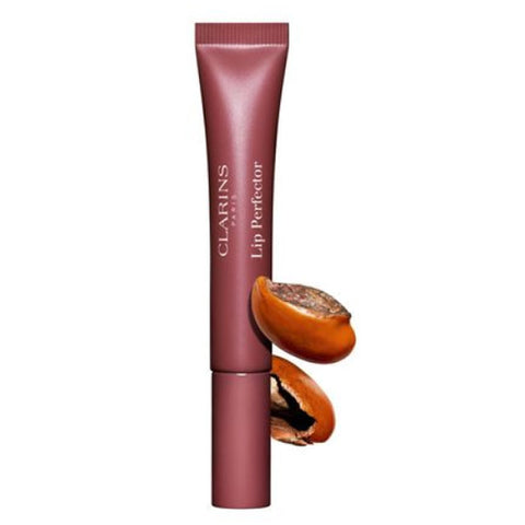 Jag Couture London Mulberry Glow Clarins Lip Perfector in 12ml tube, showcasing the sleek packaging and product branding.