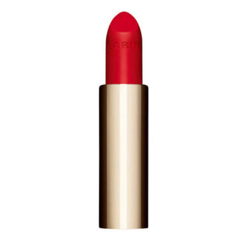 Clarins Joli Rouge Velvet La Recharge lipstick in shade 768V Strawberry, 3.5g, with sleek packaging and vibrant color.