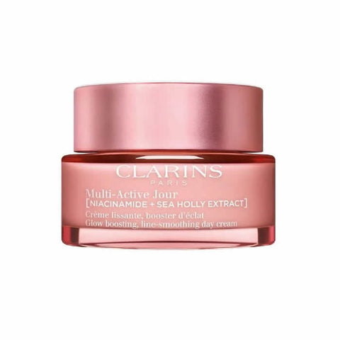 Jag Couture London New York Clarins Multi-Active Day Cream for all skin types in 50ml jar, smooth and hydrating skincare product.