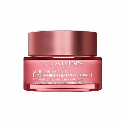 Jag Couture London New York Clarins Multi-Active Night Cream for dry skin, 50ml jar with creamy texture and elegant packaging.