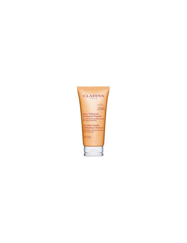 Jag Couture London New York Clarins One-Step Gentle Exfoliating Cleanser with Orange Extract, 125ml, in a clear bottle with orange accents.