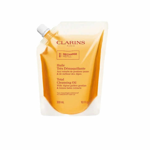 Jag Couture London New York Clarins Total Cleansing Oil refill bottle, 300ml, with pump and label, ready for skincare use.