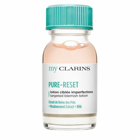 Jag Couture London - New York My Clarins Targeted Blemish Lotion 13ml bottle, clear liquid inside, with label and cap visible.