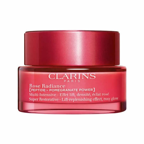 Clarins Rose Radiance Multi-Intensive 50ml skincare jar with pink rose design, showing the product container and packaging.
