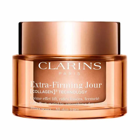 Clarins Extra Firming Day Cream for all skin types, 50ml jar, with a smooth, nourishing texture and elegant packaging.