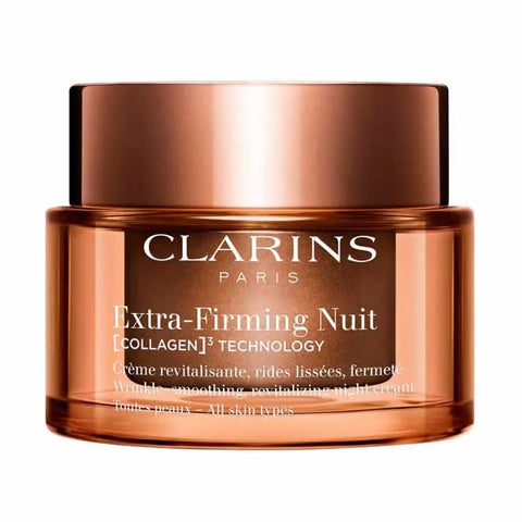 Clarins Extra-Firming Night cream for all skin types in a 50ml jar, displayed on a clean background with product label visible.