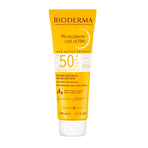 Bioderma Photoderm Max Sun Family Milk SPF50+ 200ml, dermatologist-recommended sun protection lotion with broad-spectrum SPF.