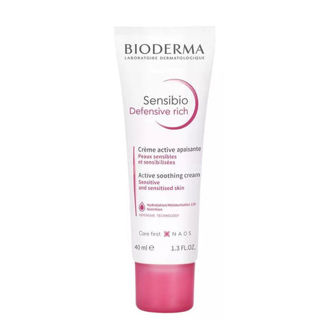 Bioderma Sensibio Defensive Rich 40ml skincare tube, gentle moisturizer for sensitive skin, with protective and soothing properties