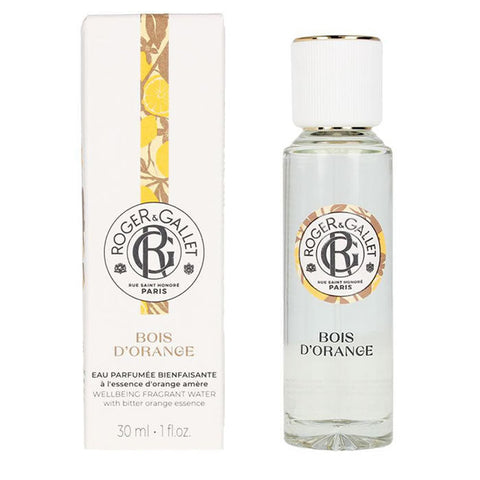 Roger & Gallet Bois D'Orange Eau Fraîche Bienfaisante perfume vaporizer 30ml, featuring orange and citrus notes in a sleek bottle.