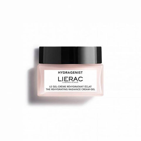 Lierac Hydragenist illuminating rehydrating gel-cream in 50ml jar, showcasing its smooth, hydrating texture and packaging.