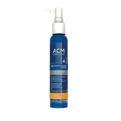 Acm Novophane Chronic anti-hair loss lotion 100ml bottle by Jag Couture London New York with clear label and pump dispenser