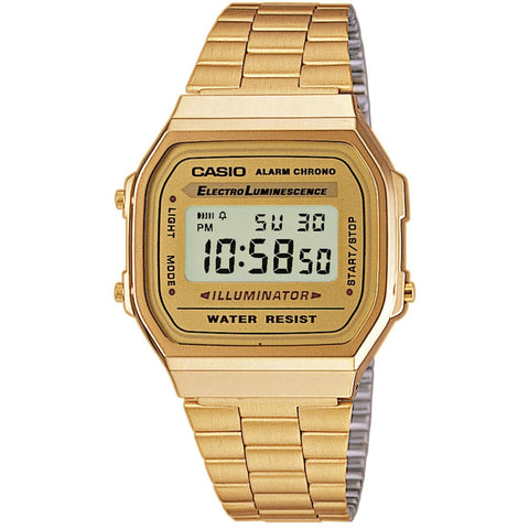 Casio X093_A168WG-9E gold-tone digital watch by Jag Couture London - New York with a sleek metal band and classic design
