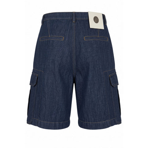 Navy blue Trussardi jeans with classic fit and subtle branding, styled with front pockets and belt loops, on a plain background.