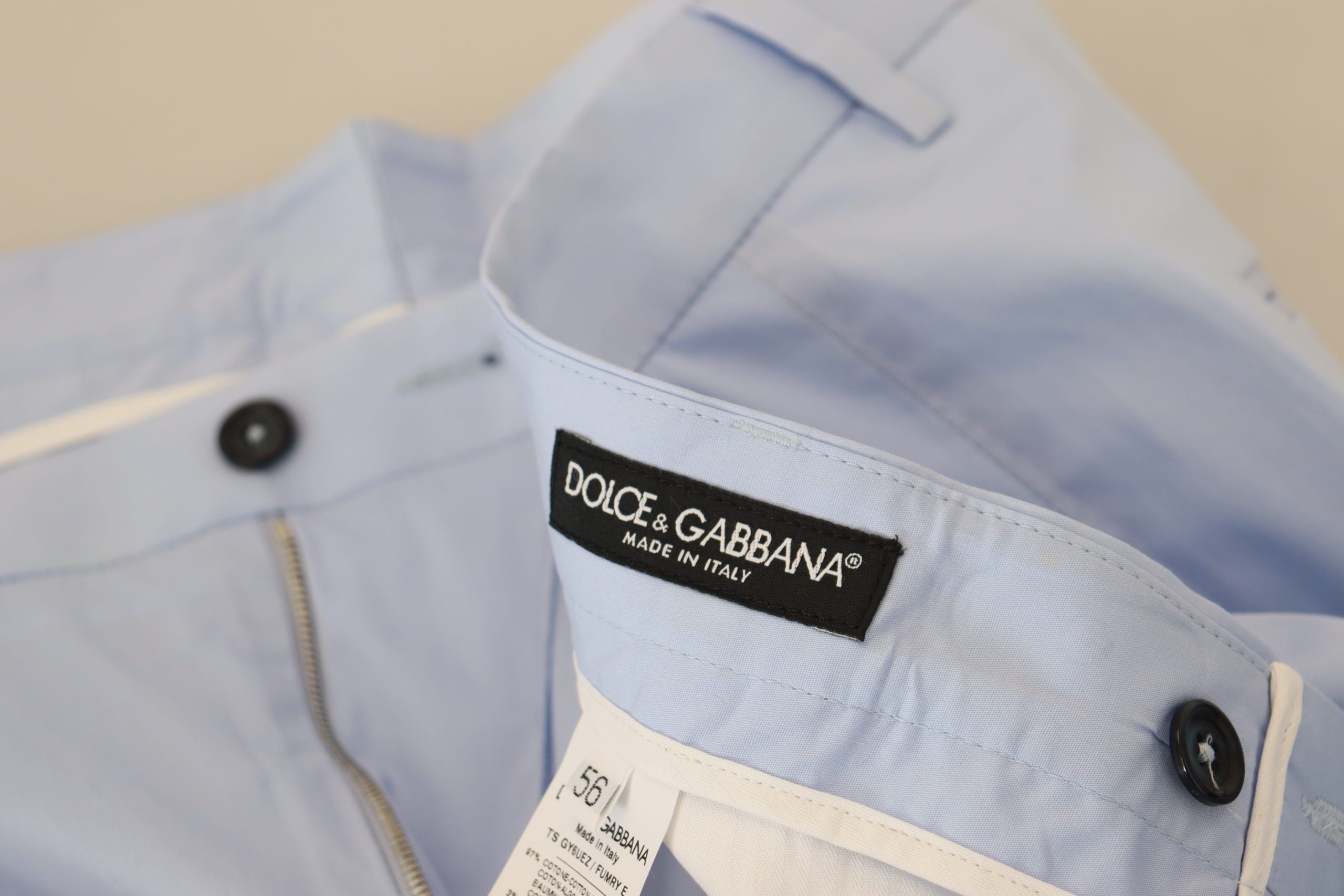 Blue Cotton Stretch Trousers Chinos Pants