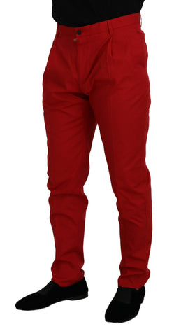 Red Cotton Slim Fit Trousers Chinos Pants