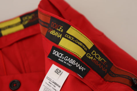 Red Cotton Slim Fit Trousers Chinos Pants