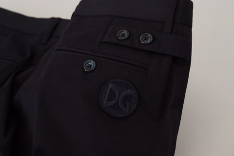 Blue Stretch Cotton Slim Trousers Chinos Pants