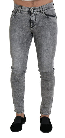 Gray slim fit stretch cotton denim jeans by Dolce & Gabbana, showing the front view with classic five-pocket design.