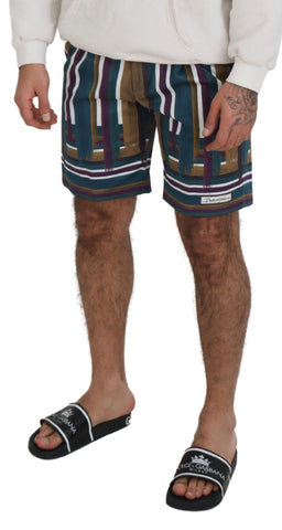 Multicolor Striped Stretch Cotton Shorts