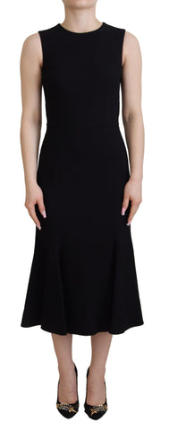 Black Dolce & Gabbana sheath flare viscose dress shown on a model, featuring a fitted silhouette and elegant V-neck design.