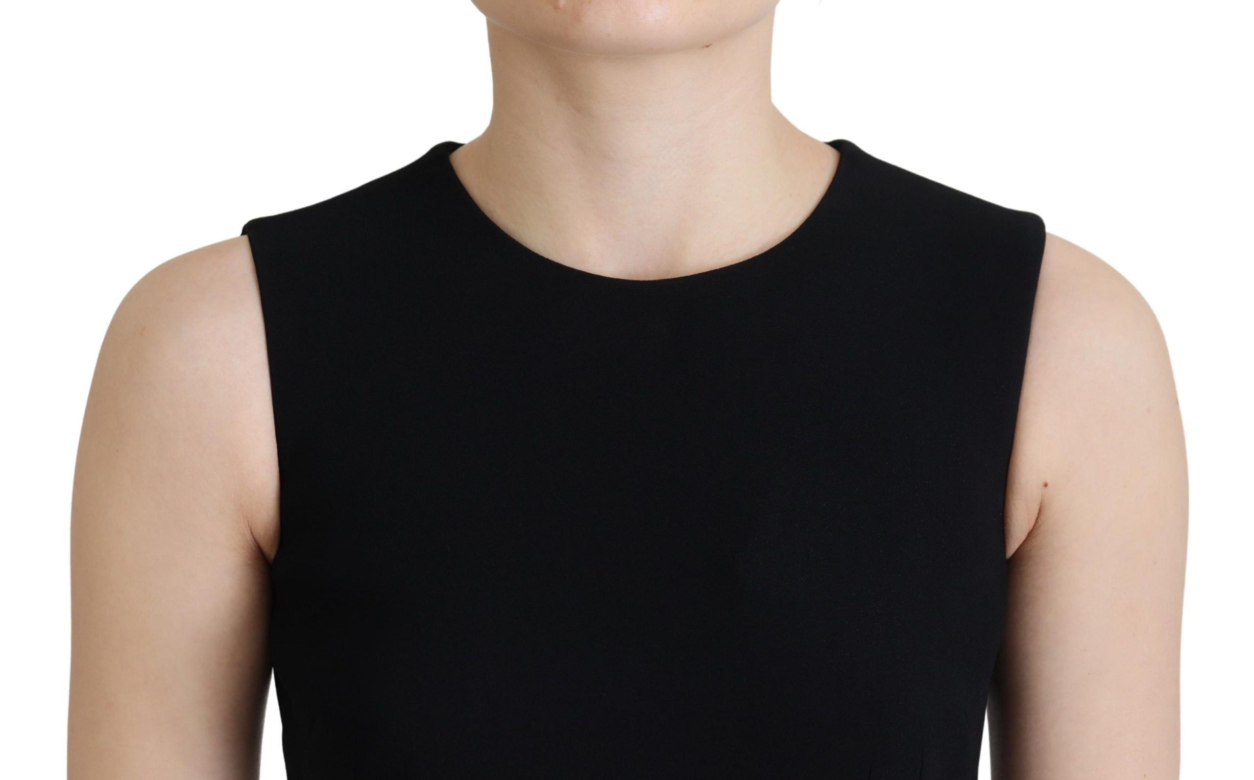 Black sheath flare dress by Dolce & Gabbana made of viscose, shown on a model with a fitted silhouette and elegant design.