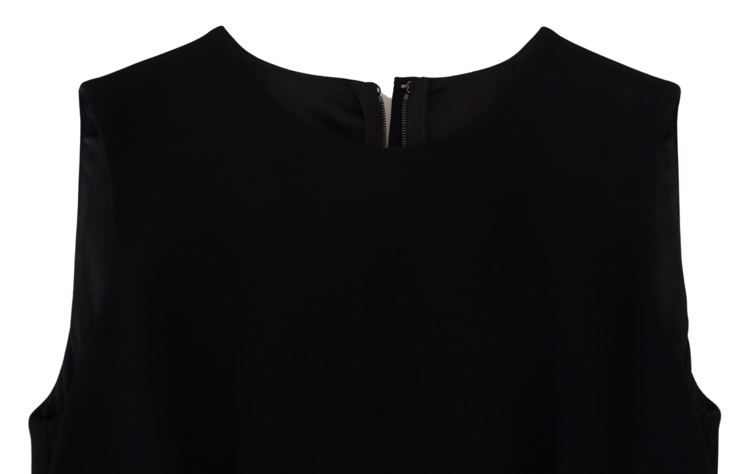 Black sheath flare viscose dress by Dolce & Gabbana, featuring a fitted silhouette and stylish V-neck design.