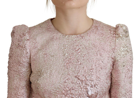 Pink jacquard 3/4 sleeve sheath midi dress by Dolce & Gabbana, featuring elegant fabric and fitted silhouette.