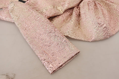 Pink jacquard 3/4 sleeve sheath midi dress by Dolce & Gabbana, featuring a fitted silhouette and elegant design.