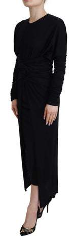 Black wool wrap dress by Dolce & Gabbana, sheath midi gown with elegant design and sophisticated fit.