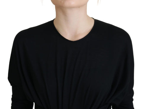 Black sheath midi gown by Dolce & Gabbana, wool wrap dress featuring a fitted silhouette and elegant design.