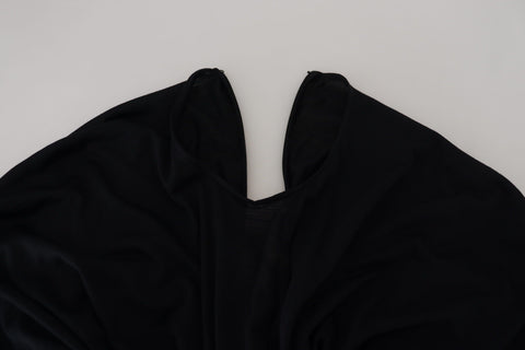 Black sheath midi gown by Dolce & Gabbana featuring a wool wrap dress design with a sleek, fitted silhouette.