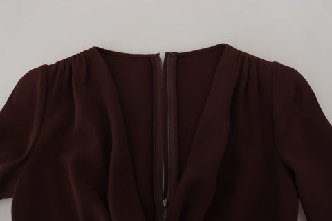 Brown wrap long sleeve midi stretch dress by Dolce & Gabbana, featuring a fitted silhouette and elegant design.