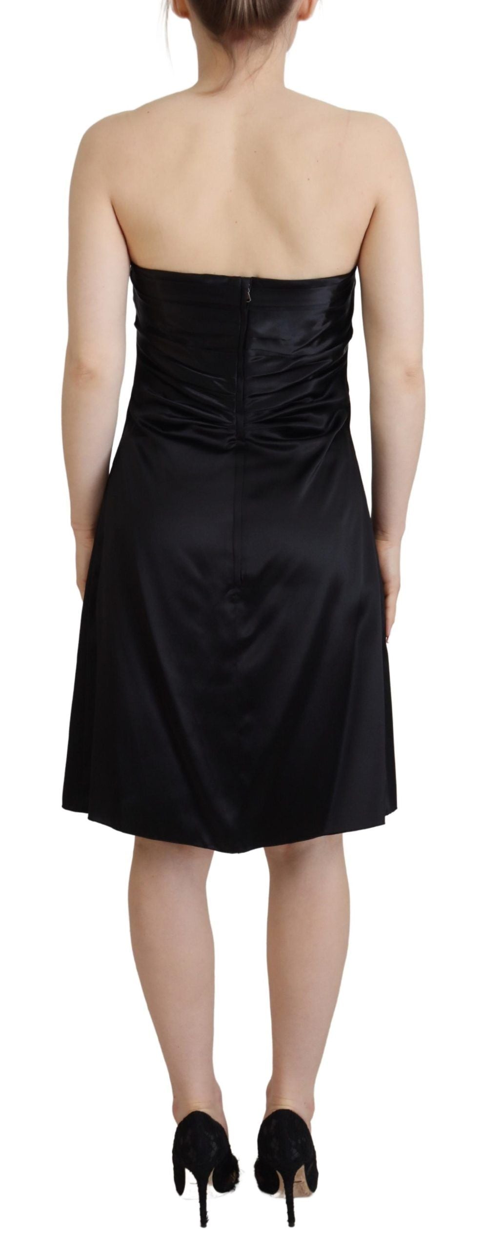 Black silk shift mini dress by Dolce & Gabbana, featuring a sleek short party dress design with elegant fabric and minimal detailing.