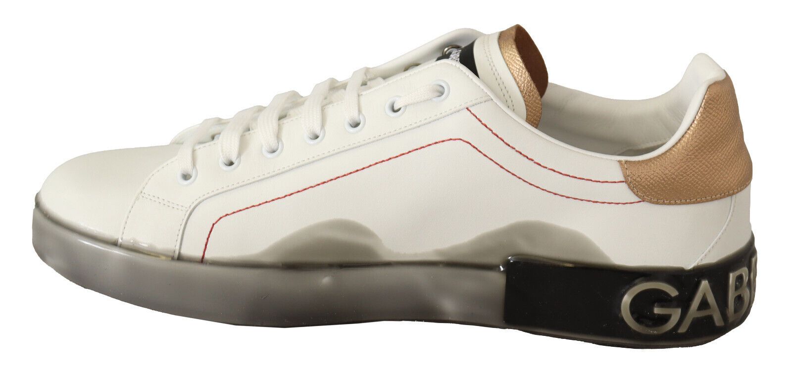 White gold leather low top sneakers by Dolce & Gabbana, casual shoes with sleek design and comfortable fit.