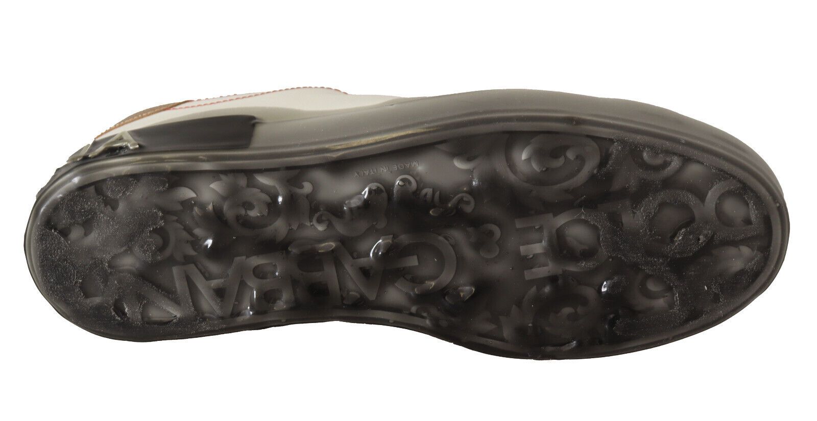 White gold leather low top sneakers by Dolce & Gabbana, casual shoes with stylish design and sleek finish.