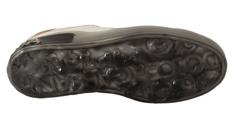White gold leather low top sneakers by Dolce & Gabbana, casual shoes with stylish design and sleek finish.