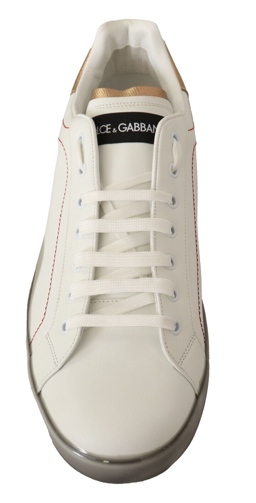 White gold leather low top sneakers by Dolce & Gabbana, casual shoes with sleek design and comfortable fit.
