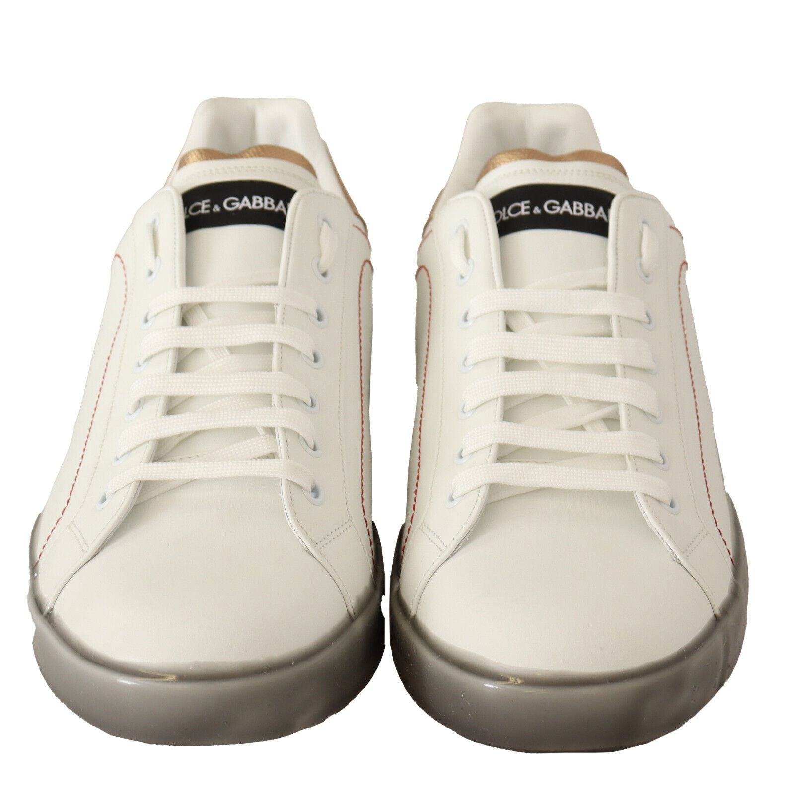 White gold leather low-top sneakers by Dolce & Gabbana, casual shoes with stylish design and comfortable fit.