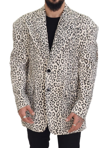 White Leopard Single Breasted Coat Blazer