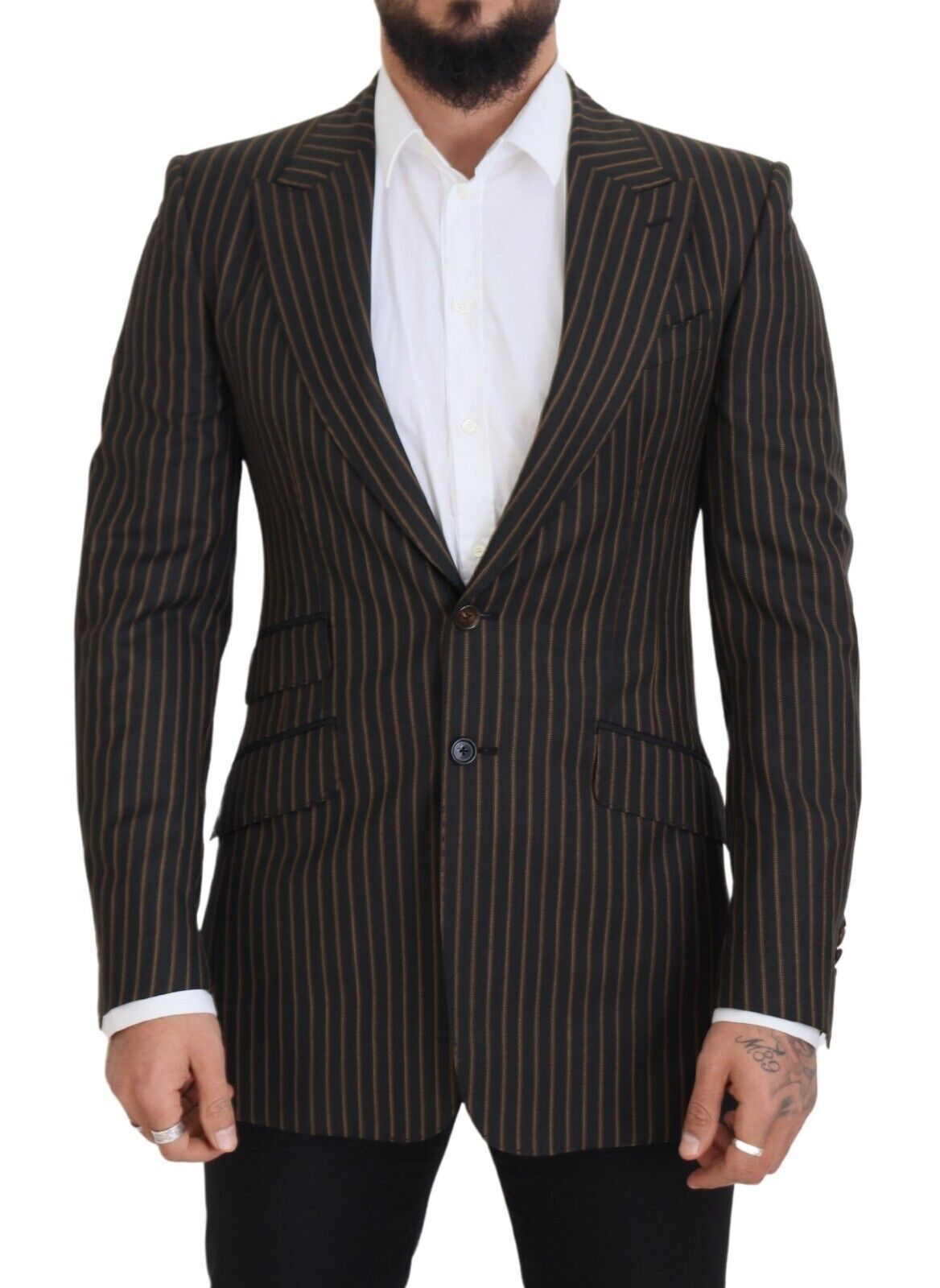 Dark Gray Stripes Single Breasted Blazer - Jag Couture London