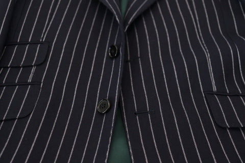 Dark Blue Stripe Wool Single Breasted Blazer