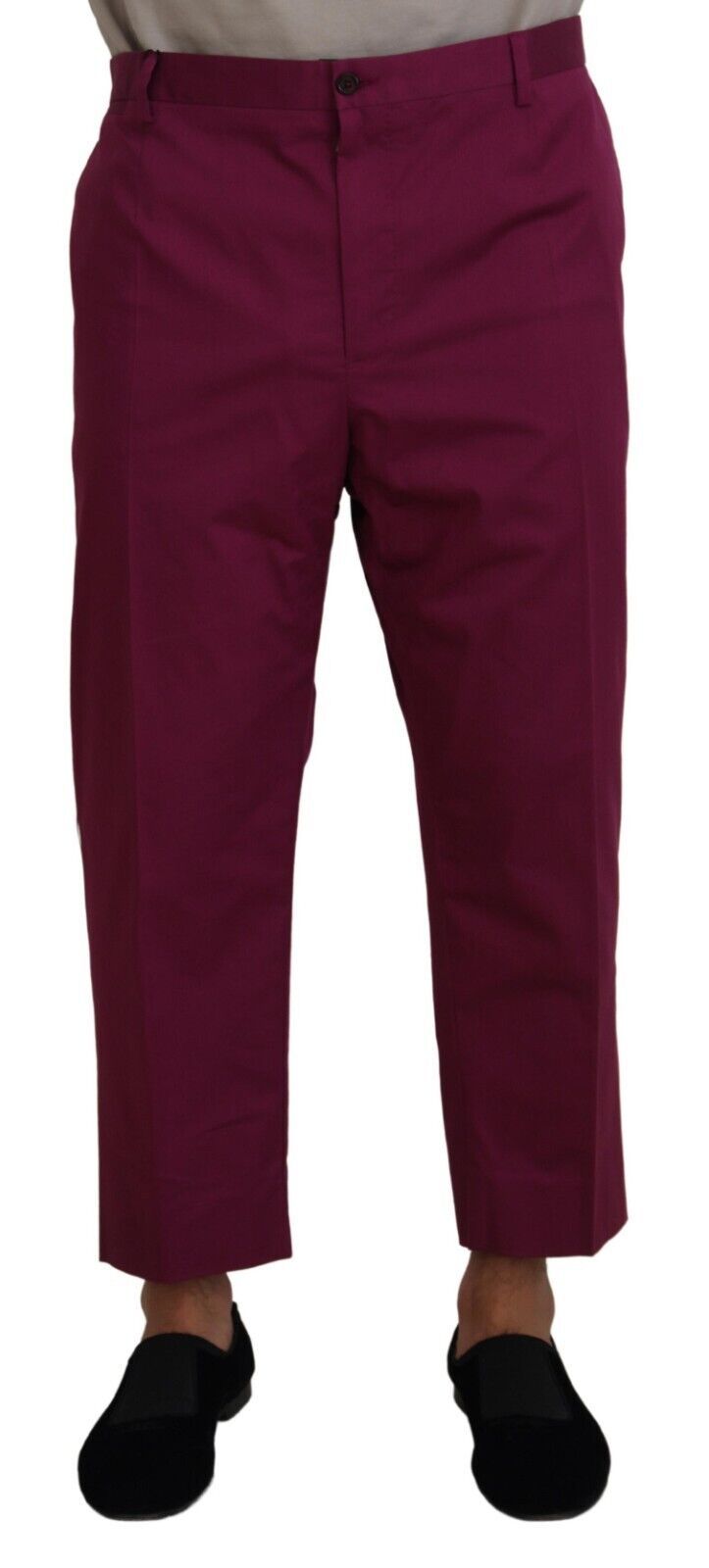 Magenta cotton Dolce & Gabbana logo pocket trouser pants with front pockets and tailored fit, casual and stylish.