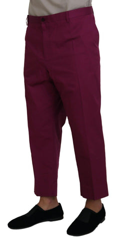 Magenta cotton Dolce & Gabbana logo pocket trouser pants with front pockets and tailored fit.